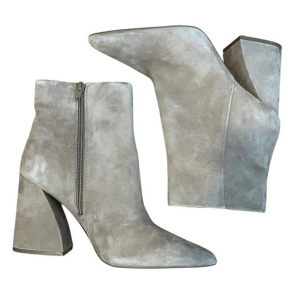 Gianni Bini Callen‎ Ankle Booties Tan Suede Block Heel Boots Zip Close 8.5 - Picture 5 of 8